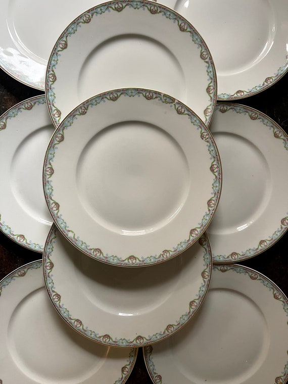 Set of Eleven (11) Limoges France Pink and Green Floral Plates for Marshall Fields