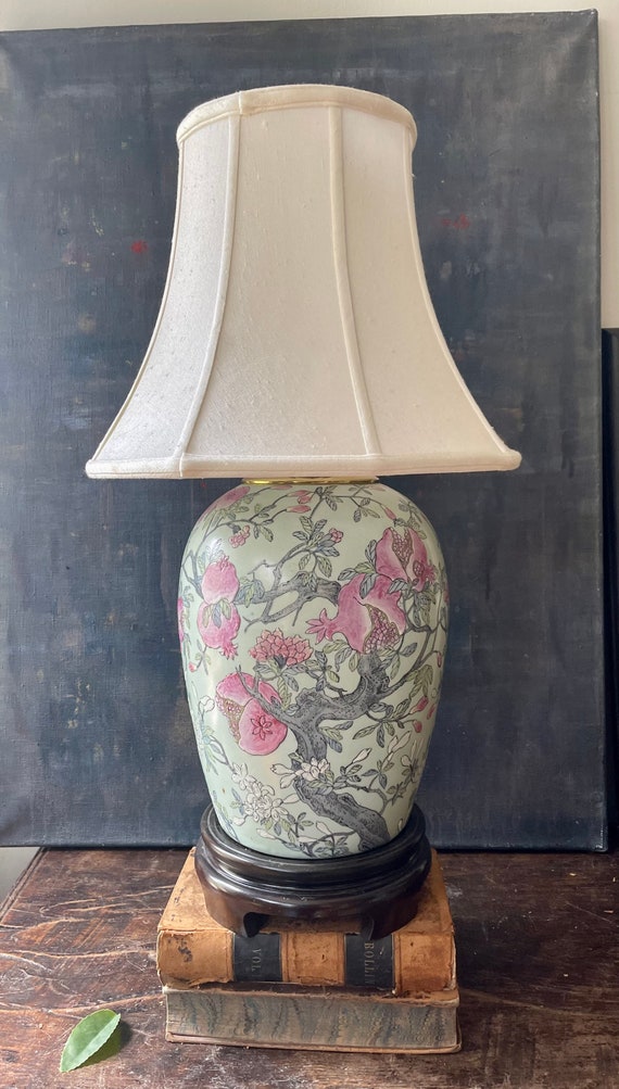Vintage Pink Chrysanthemum Asian Table Lamp Indian Etsy.de