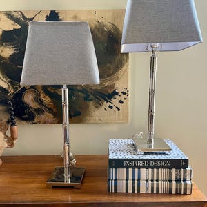 Pair of Chrome Faux Bamboo Chinoiserie Console Lamps