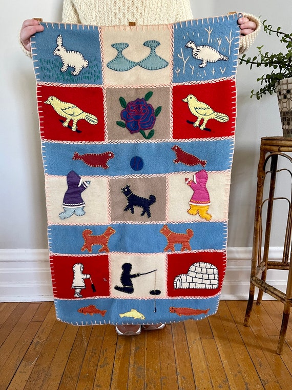 Vintage Wool Innuit Appliqué Quilt