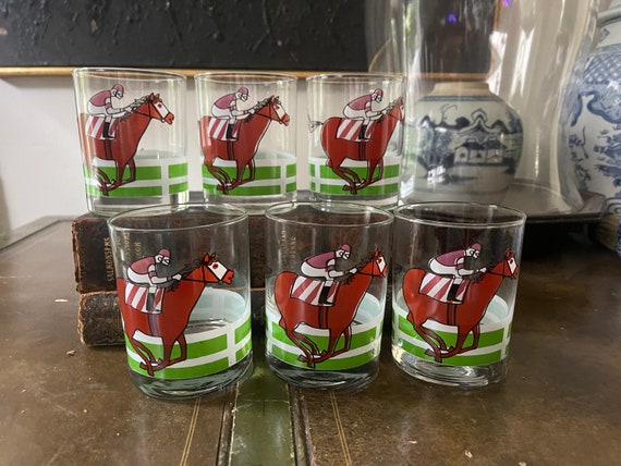 Set of Six (6) Vintage Horse Racing Whiskey Glasses