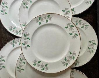 Staffordshire Green Berries Bone China Plates, Set of 10