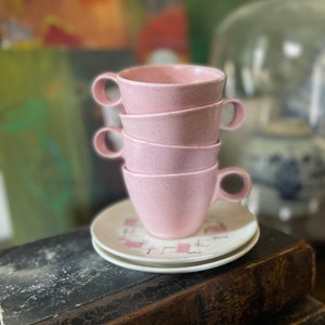 Vintage MCM Pink Coffee Mug by Vernonware in Tickled Pink Pattern