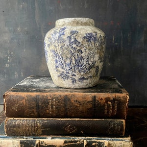 Crackle Glaze Blue Transferware Vase