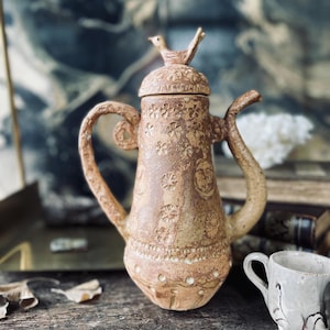 Handmade Studio Pottery Teapot with Bird Lid