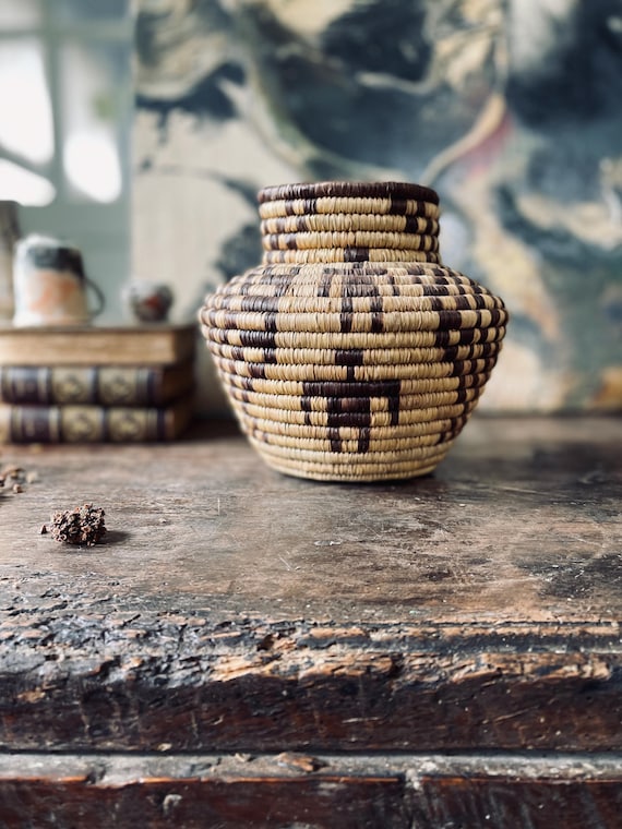 Vintage Figural Woven Tribal Olla Basket