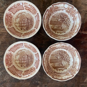 Set of Four (4) Brown Transferware 5.25” English Bowls by Meakin