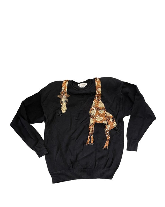Vintage 1980s Sequined Giraffe Sweater Shoulder Pads
