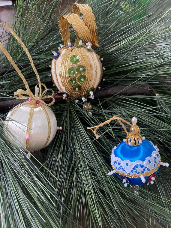 CLEARANCE - Collection of Three (3) Vintage Pincushion Christmas Ornaments