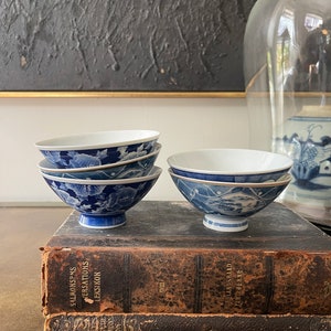 Set of five (5) Blue and White Asian Noodle Bowls