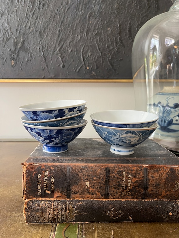 Set of five (5) Blue and White Asian Noodle Bowls
