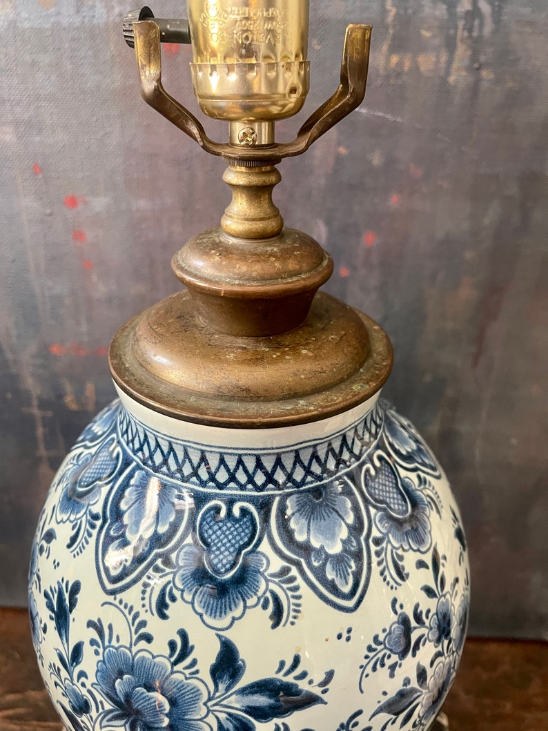 Vintage White and White Delft Table Lamp Etsy
