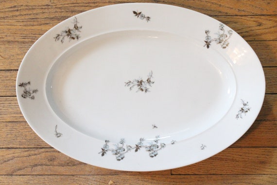 Large Vintage Light Blue and Brown Floral Haviland Limoges Serving Platter Pattern H2633 Easter Coastal Entertaining Family