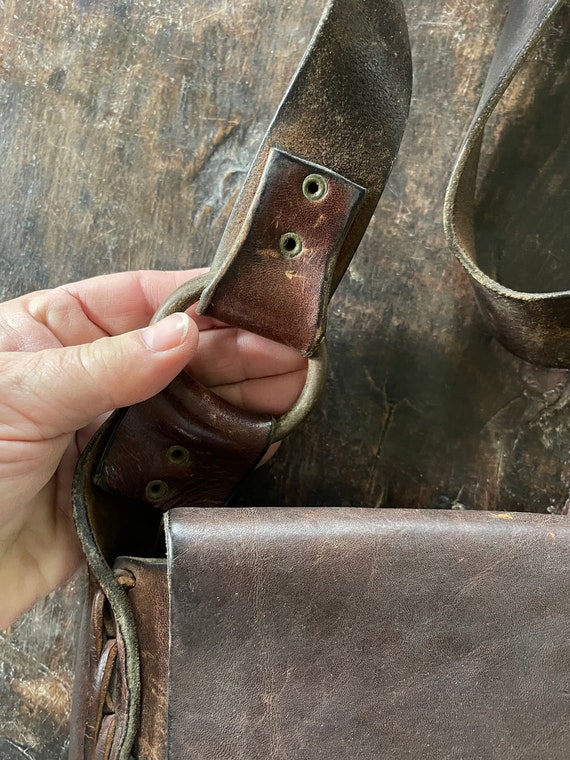 Vintage Oiled Leather Boho Shoulder Handbag - image 8