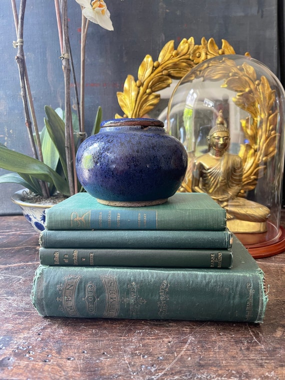 Set of Four (4) Antique Green Decorative Books Pretty Old Bookstack