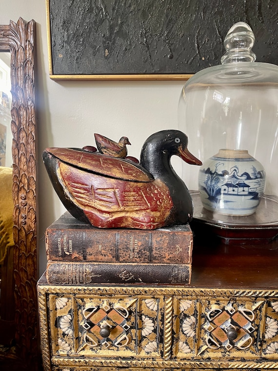 Vintage Indonesian Wooden Duck Trinket Box