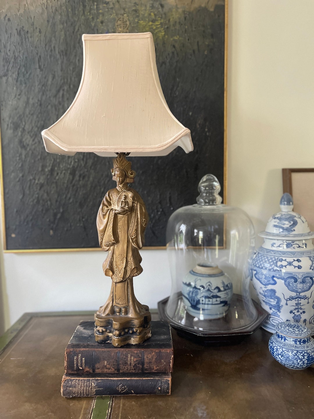 Vintage Asian Chalkware Quan Yin Lamp - Etsy