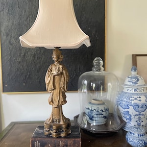 Vintage Asian Chalkware Quan Yin Lamp
