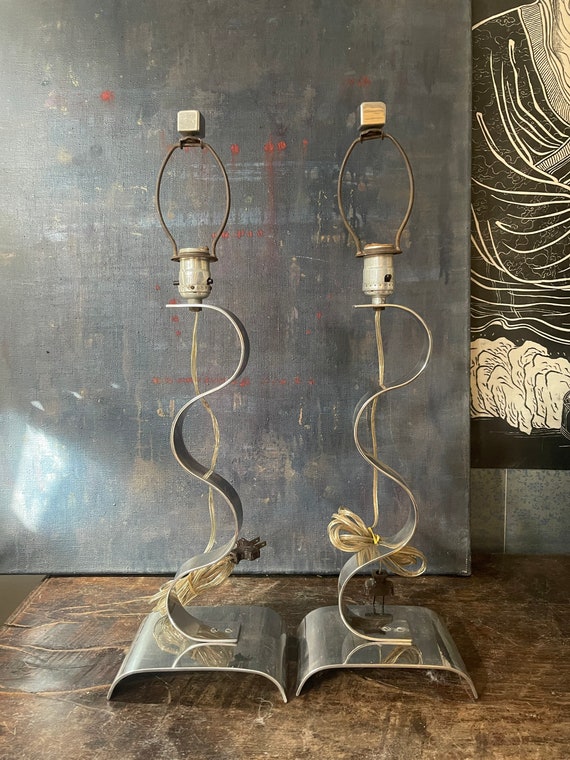 Pair of 1940s Chrome Squiggle Lamps