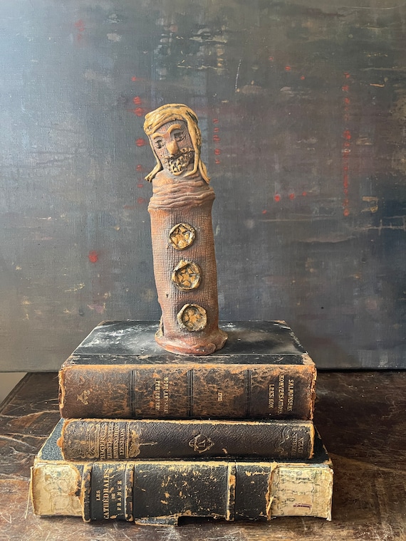 1970s Artist Signed Pottery Sculpture of Man Postmodern Decor