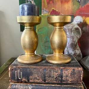Pair of Vintage Italian Gilt Ceramic Candlestick Holders