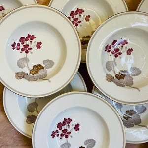 Set of Ten (10) Vintage Noritake Geranium Burgundy and Gray Soup Bowls