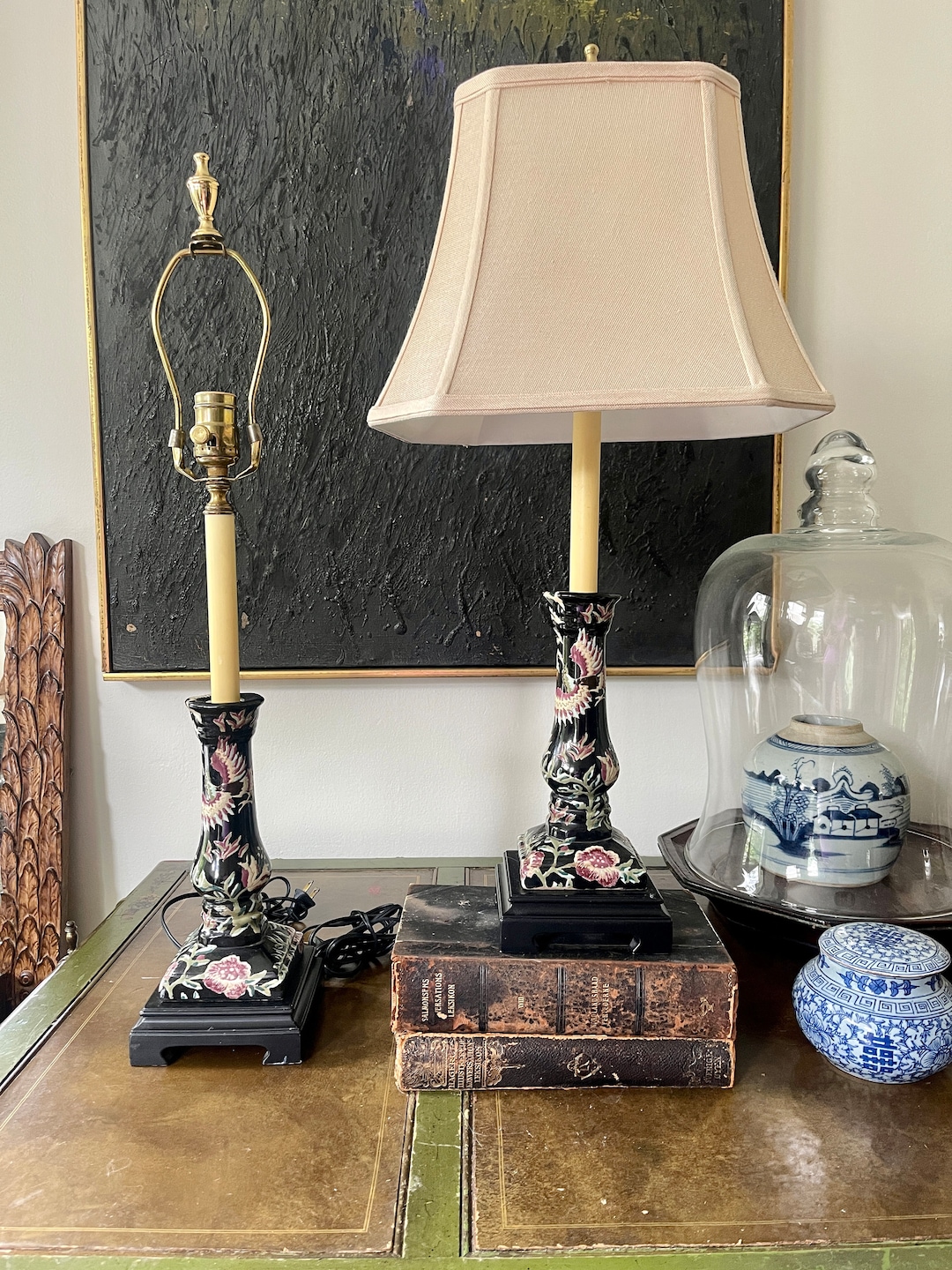Pair of Vintage Bradburn Gallery Black Chinoiserie Buffet Lamps - Etsy