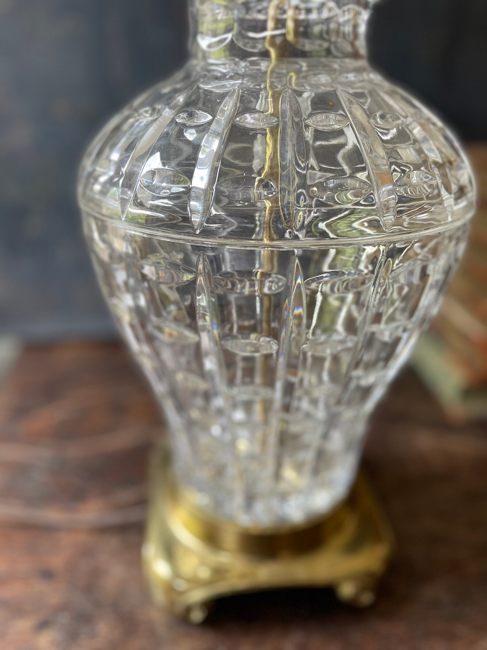 Vintage Crystal Glass Ginger Jar Lamp Brass Chinoiserie Base Etsy