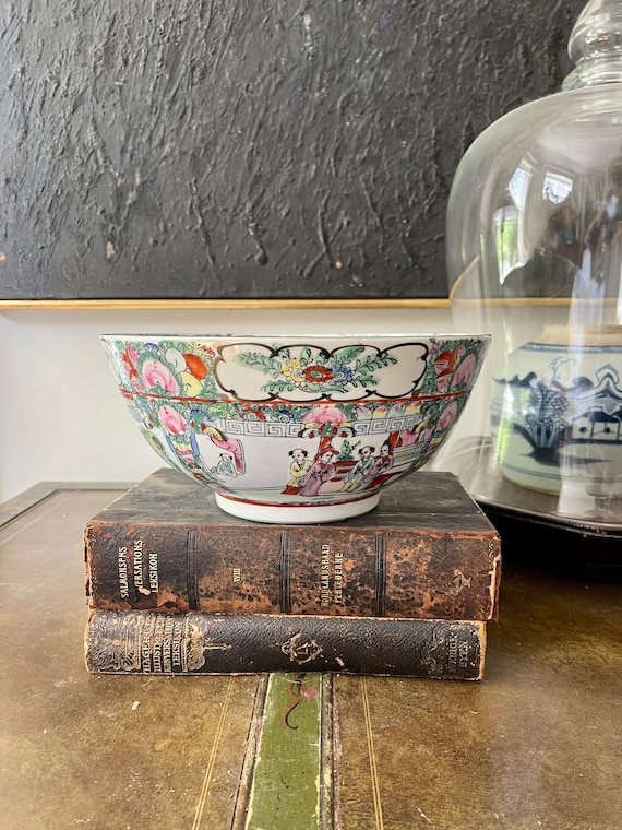 Vintage Famille Rose 10” Asian Ceramic Bowl
