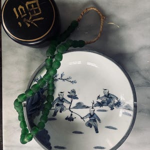Vintage Blue and White Chinoiserie Ceramic and Aluminum Noodle Bowl