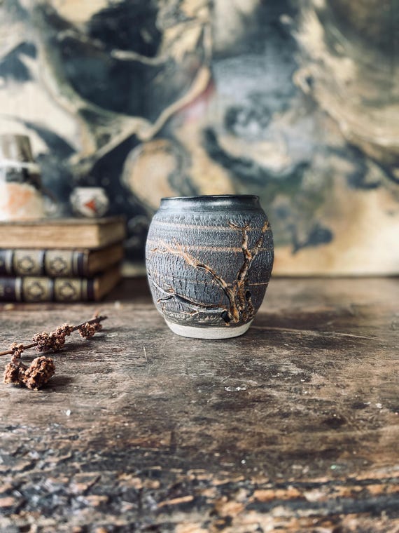 Textured Small Brown Pottery Vase | Planter | Art