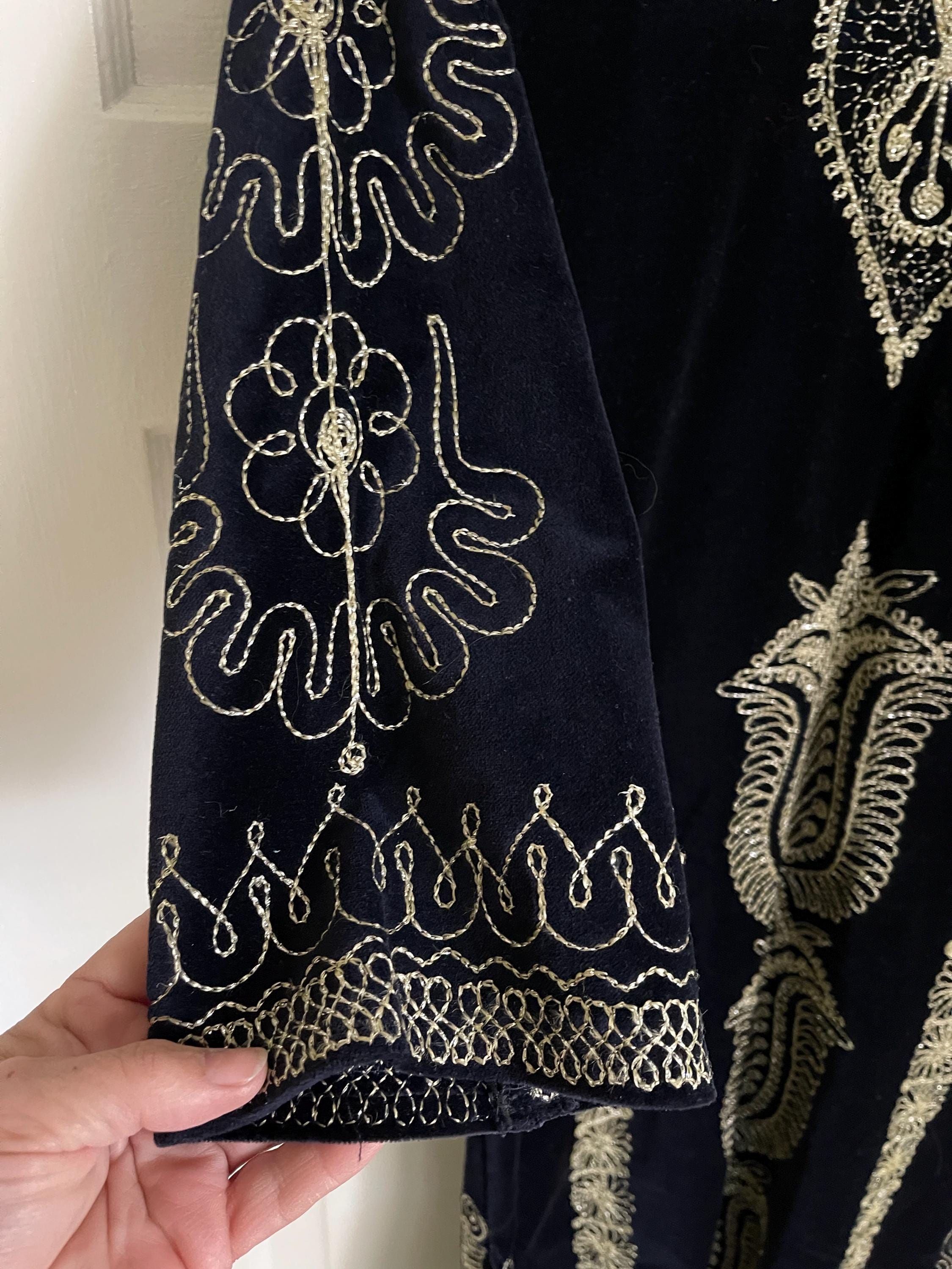 sachin and babi light blue dress Velvet Embroidered Prom Dress Gold Lace Royal Blue Velvet Long Sleeve Prom  Gown