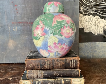 Large Green and Blue Chinoiserie Ginger Jar Grand Millennial