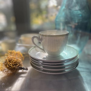 Vintage Set of Thirteen Pieces (13) Danish Teacups & Saucers by Thorkild Olsen Royal Copenhagen Porcelain in Green Melodi