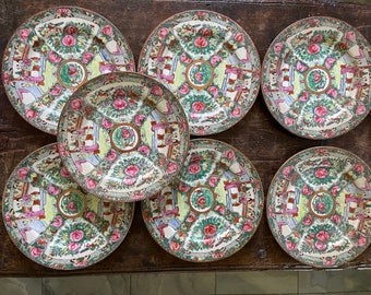 Set of Seven (7) Vintage Famille Rose 10.25” Plates