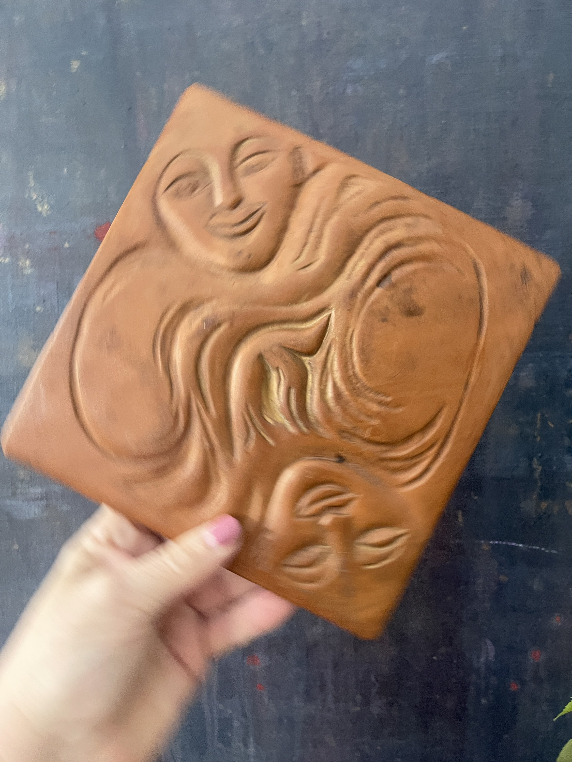 Vintage Art Clay Tile Depicting Face