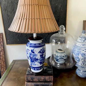 Contemporary Blue and White Asian Lamp