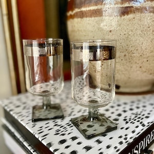 Mid Century Barware Linear Smoke Berlin Cordial Glasses - a Pair