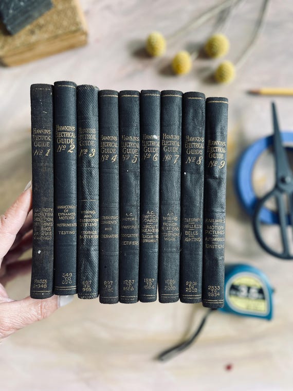 1917 Set of 9 Volumes of Hawkins Electrical Guide 1 thru 9 Vintage Pretty Old Books