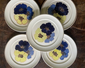 Set of Five (5) Vintage Denby Stoneware 8” Potpourri Blue Floral Hue Plates
