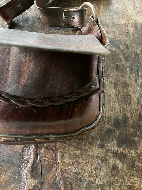 Vintage Oiled Leather Boho Shoulder Handbag - image 3