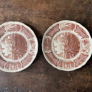 Set of Two (2) Brown Transferware 9” Diameter English Plates by Meakin