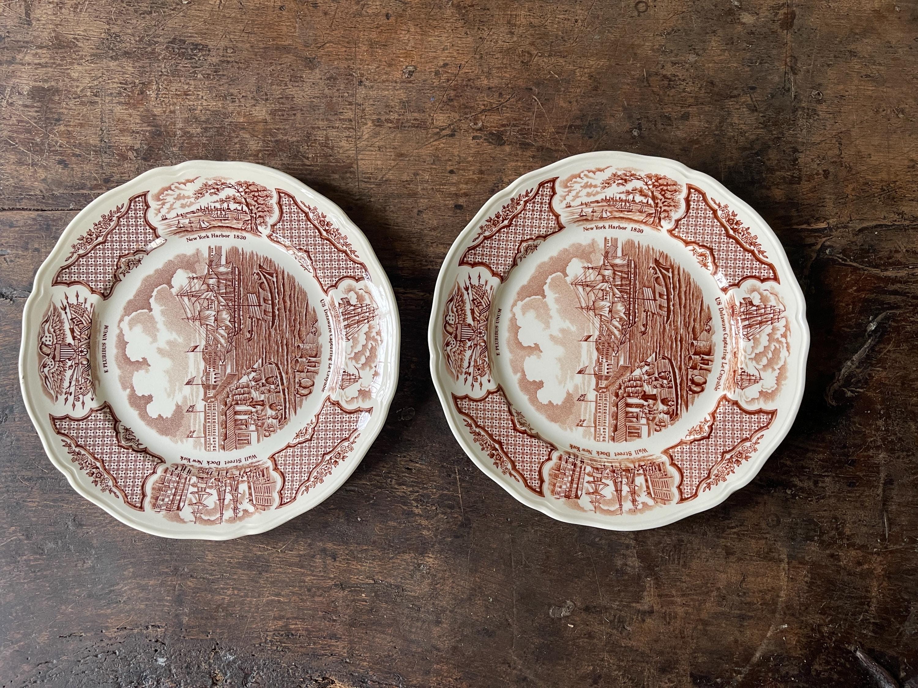 Set of Two (2) Brown Transferware 9” Diameter English Plates by Meakin
