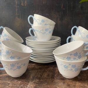 Conjunto de doze (12) xícaras de chá e pires Spode Blanche de Chine Cherry Blossom English