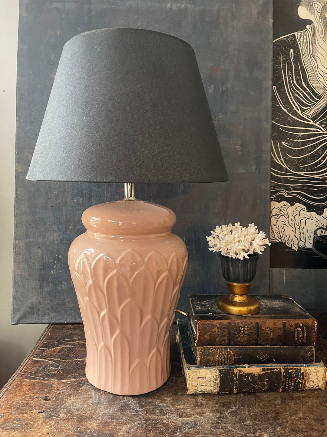 Vintage Blushy Peach Ceramic Asian Influenced Table Lamp - Etsy