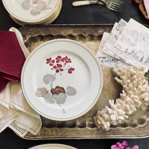 Set of Nine (9) Vintage Noritake Geranium Burgundy and Gray 6.5” Plates