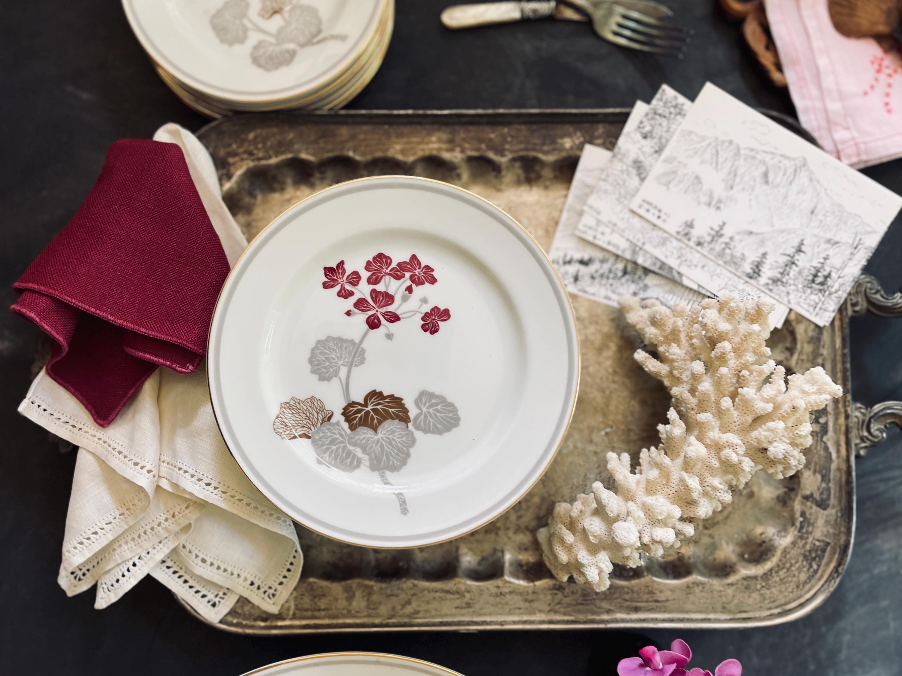 Set of Eleven (11) Vintage Noritake Geranium Burgundy and Gray 7 5