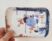 Antique Japanese 6.5 quot Rectangular Plate Shallow Bowl Chinoiserie Meiji Period