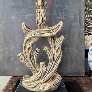 Mid Century Faux Bois Chalkware Table Lamp