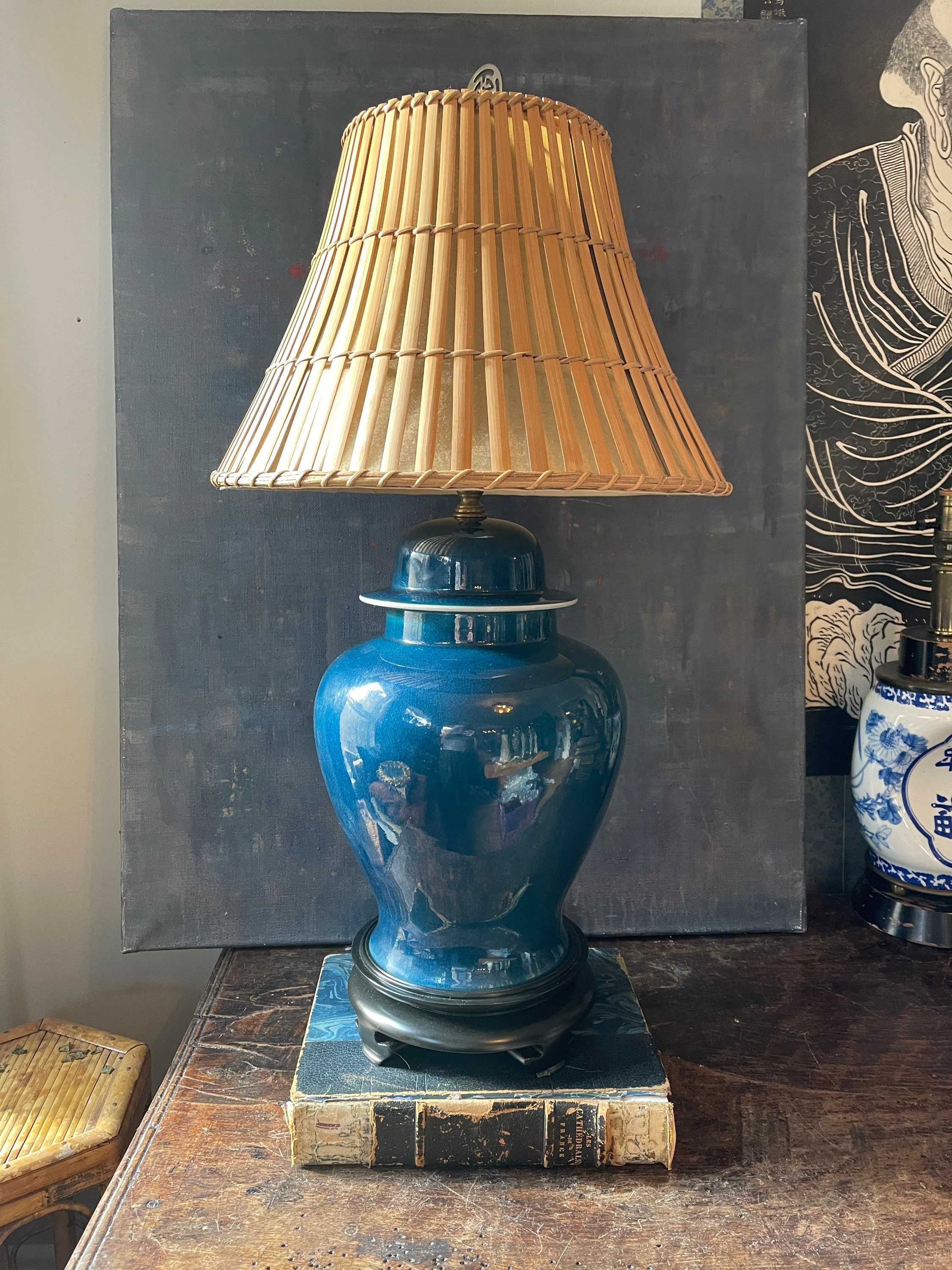 Designer Wildwood Vintage Blue Ginger Jar Lamp